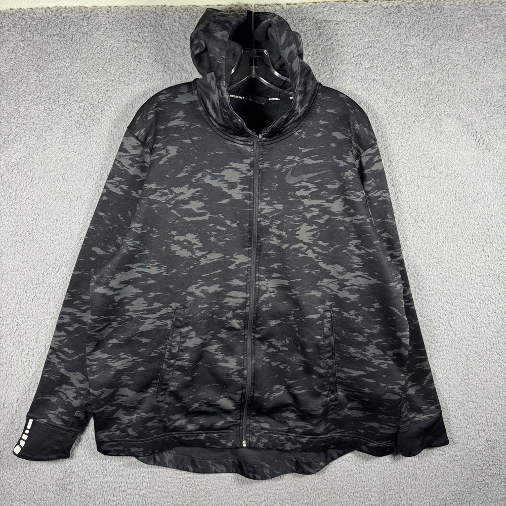 Nike Basketball Dri-FIT Full Zip Camo Hoodie Mens XXL Black Grey 927233-010